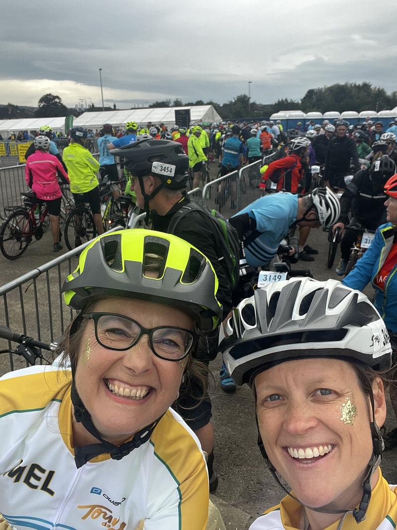 Mel and Sarah cycling